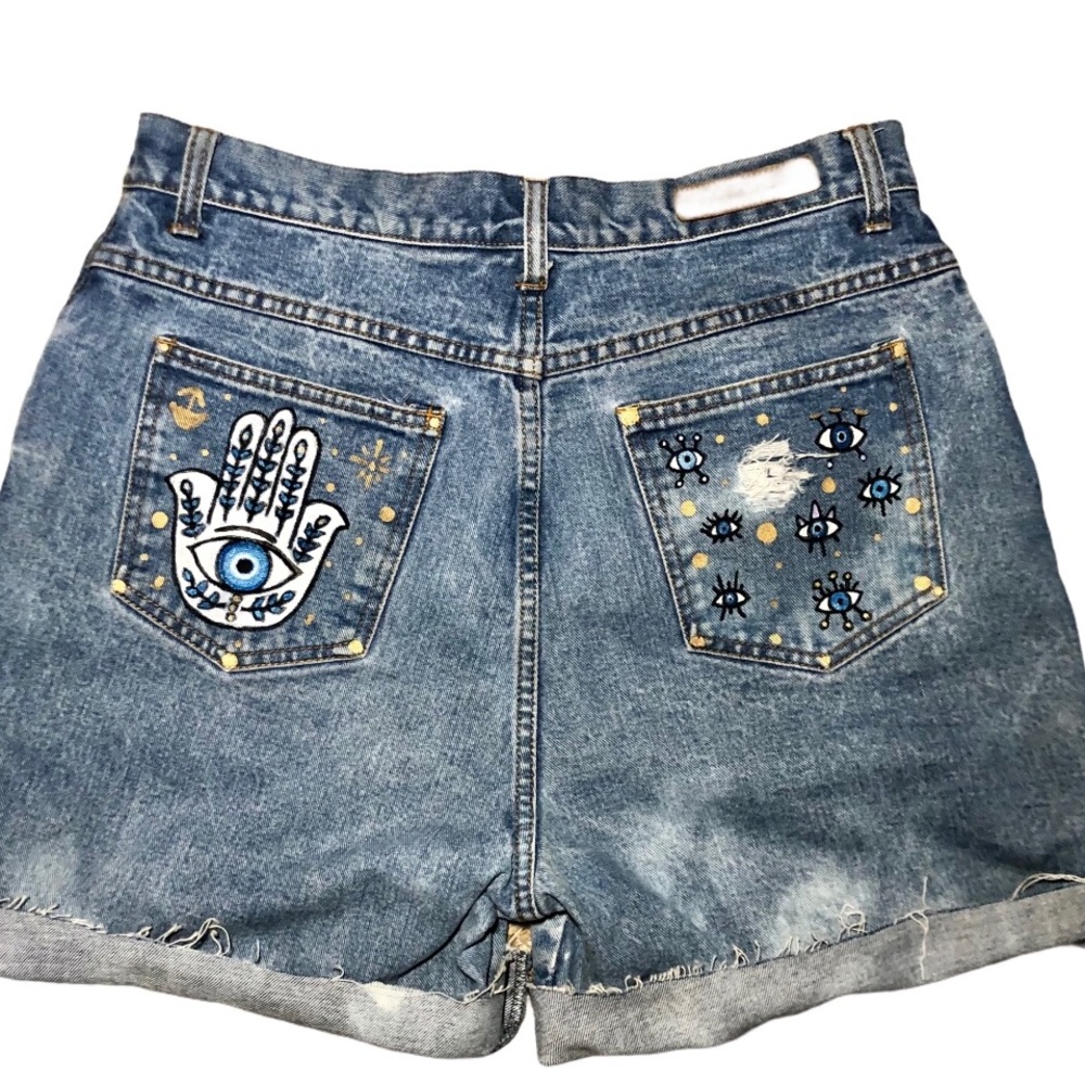 Upcycled Vintage Denim Shorts Hand Painted  Sz 12